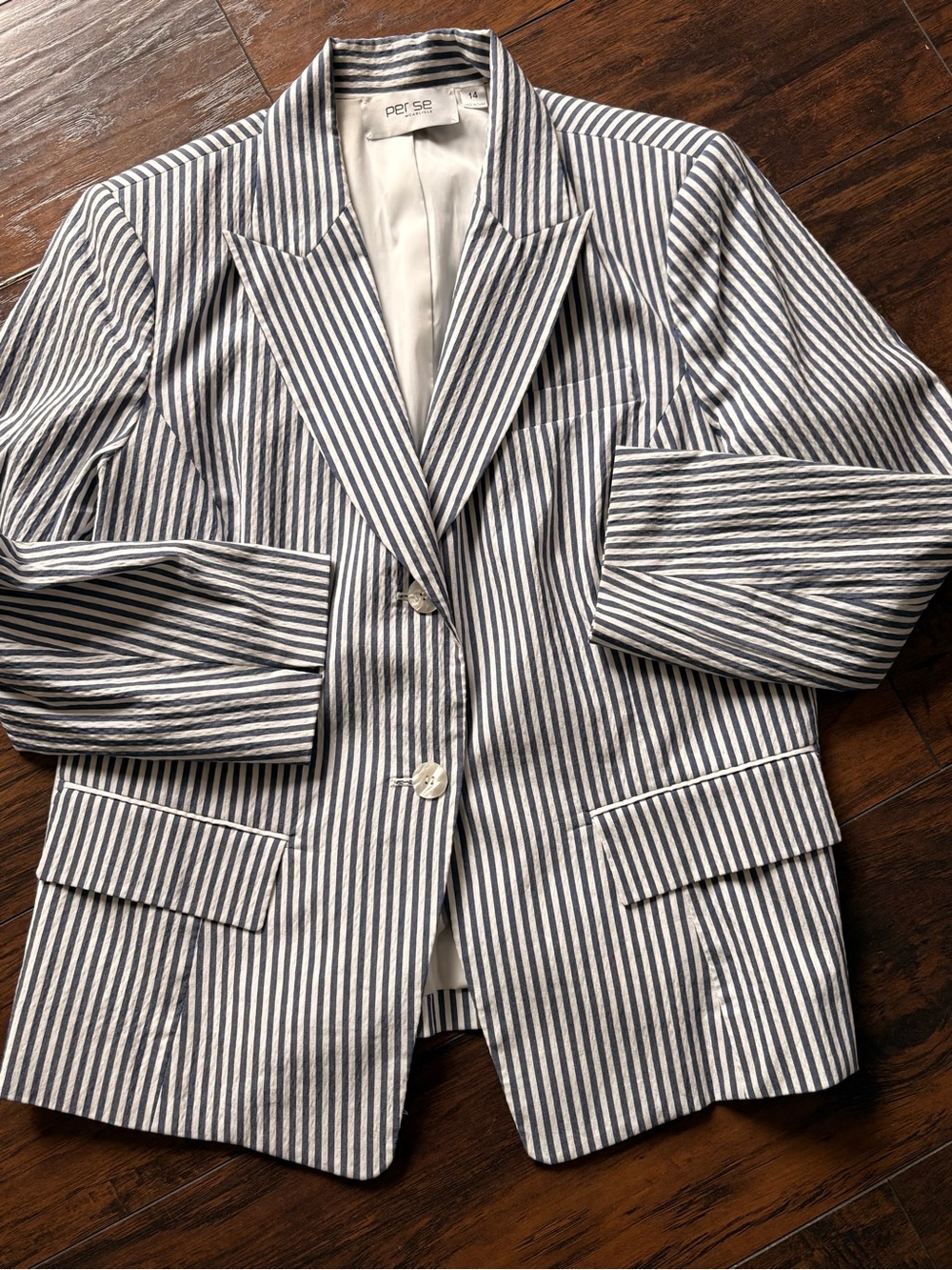 Per Se Blue and White Striped Sport Coat